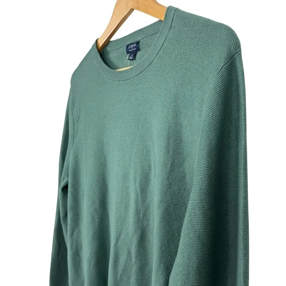 J Crew Mens Green 100% Cotton Pullover Sweater Long Sleeve Crew Neck NWT sz S